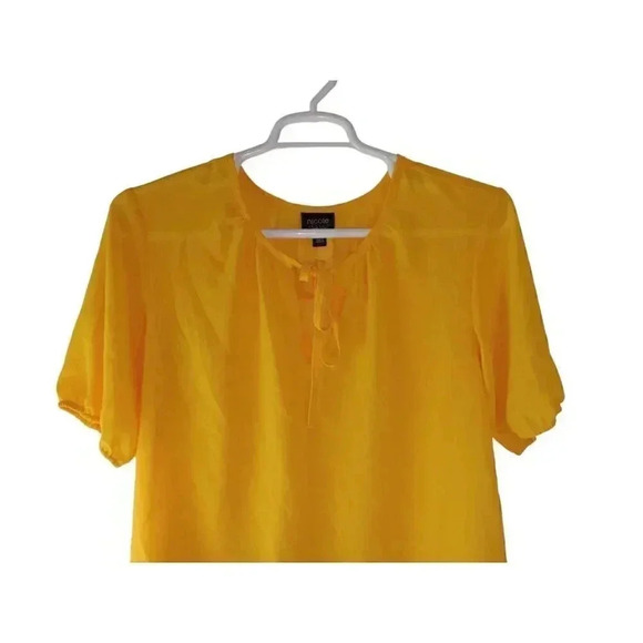 Nicole Miller Womens Top Yellow Short Sleeve Blouse Drawstring Neckline Size M - Picture 3 of 10